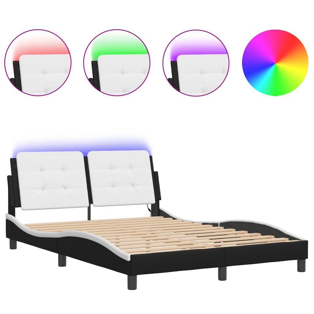 vidaXL Bed Frame with LED without Mattress Black and White 137x187 cm Double