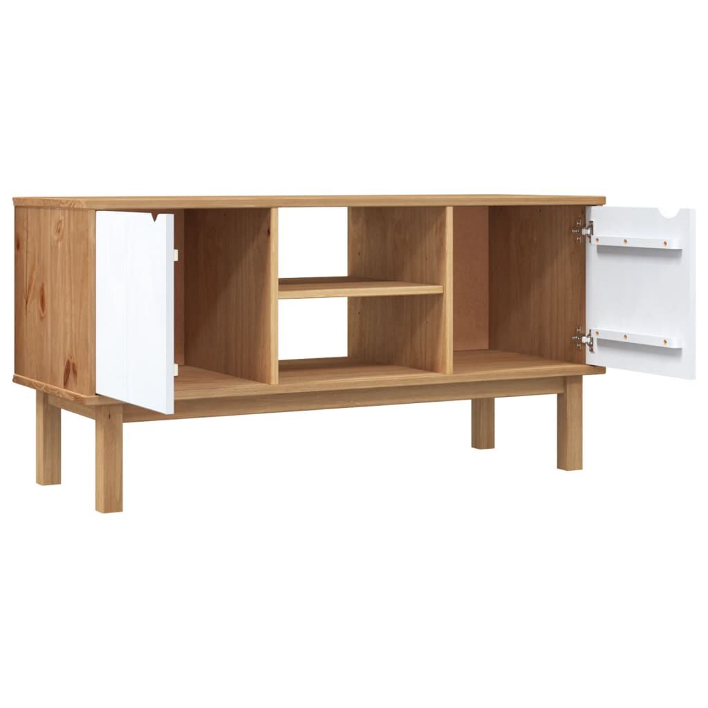 vidaXL TV Cabinet OTTA Brown and White 113.5x43x57cm Solid Wood Pine