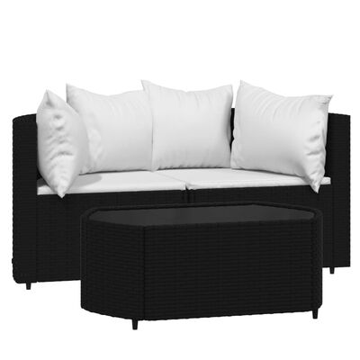 vidaXL 3 Piece Garden Lounge Set with Cushions Black Poly Rattan