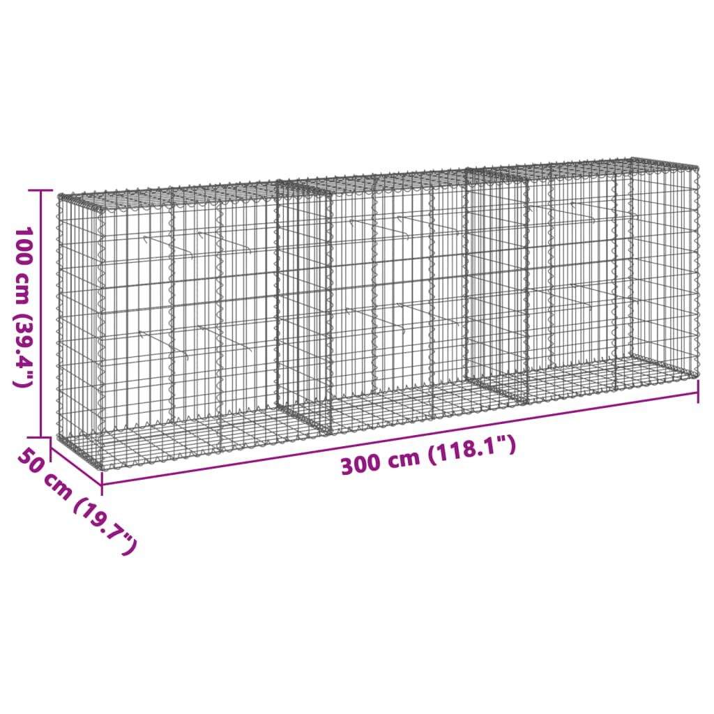 vidaXL Gabion Basket with Cover 300x50x100 cm Galvanised Iron