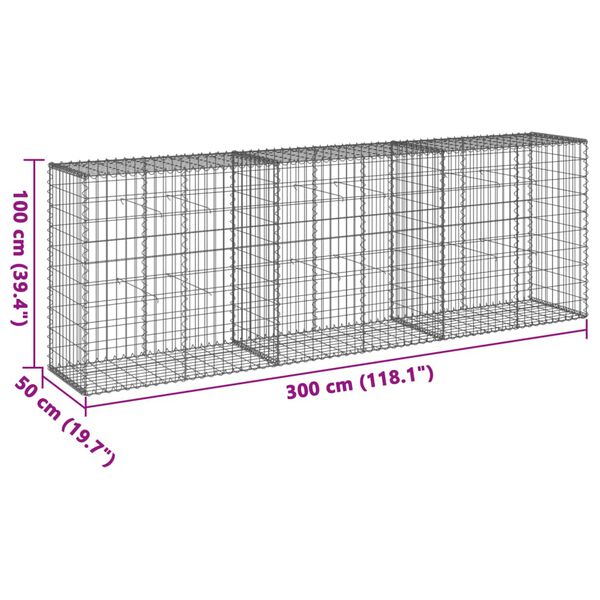 vidaXL Gabion Basket with Cover 300x50x100 cm Galvanised Iron