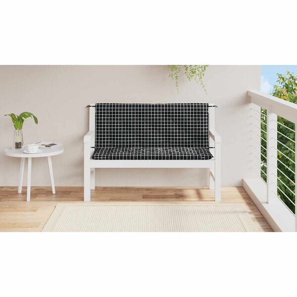 vidaXL Garden Bench Cushions 2pcs Black Check Pattern 120x50x7cm Fabric
