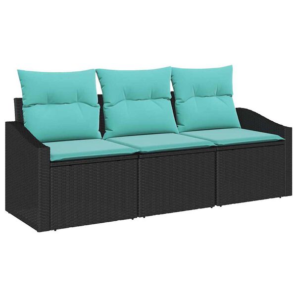 vidaXL Garden Sofa Set 3 pcs Black and Turquoise Poly Rattan