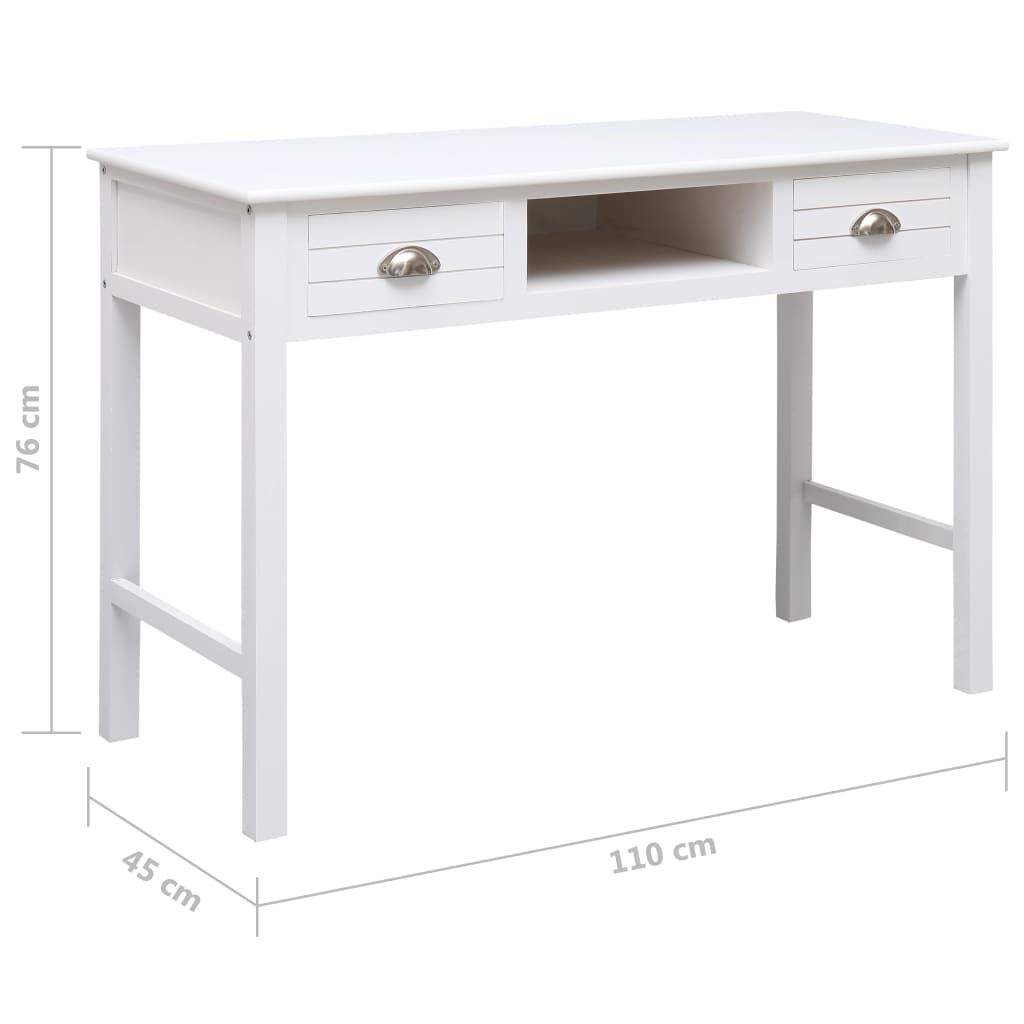 vidaXL Writing Desk White 110x45x76 cm Wood