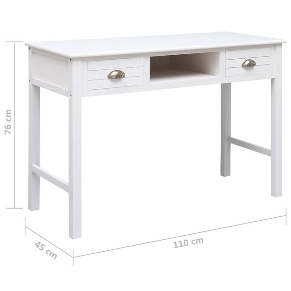 vidaXL Writing Desk White 110x45x76 cm Wood