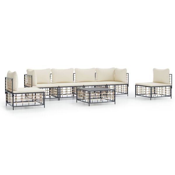 vidaXL 7 Piece Garden Lounge Set with Cushions Anthracite Poly Rattan