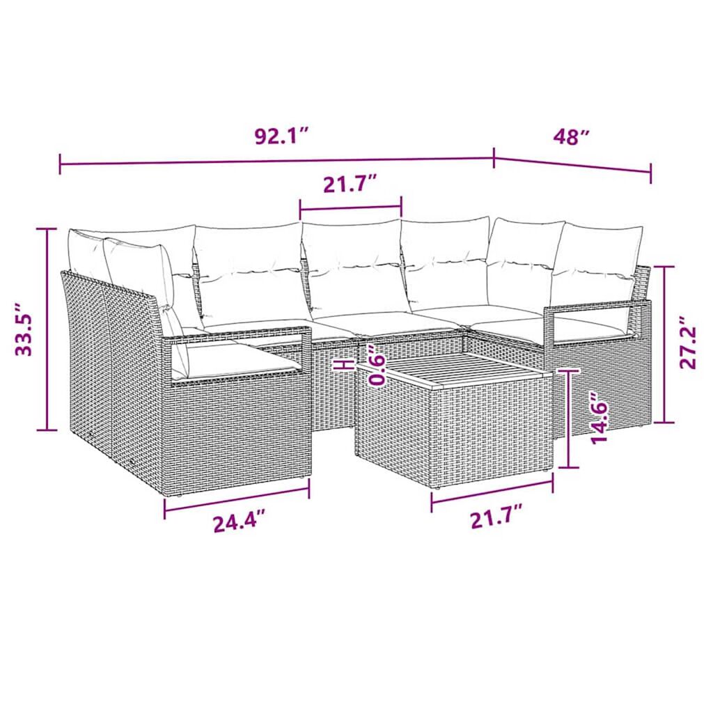 vidaXL Garden Sofa Set 7 pcs Black and turquoise