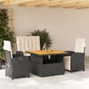 vidaXL 5 Piece Garden Dining Set with Cushions Black Poly Rattan