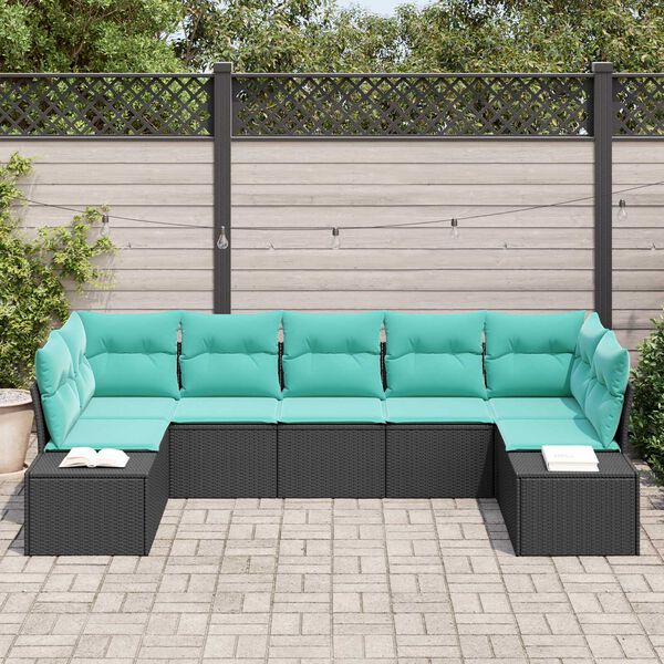 vidaXL 7 Piece Garden Sofa Set with Cushions Black Poly Rattan