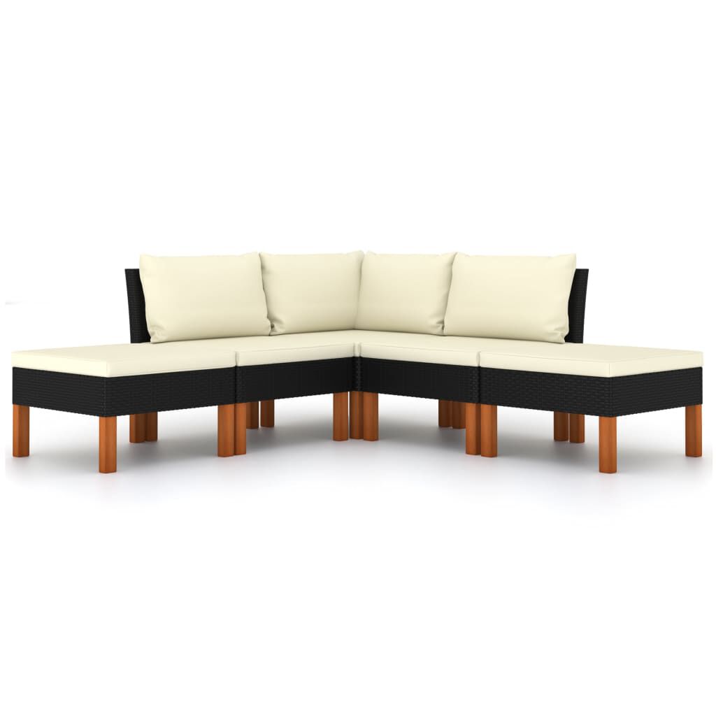 vidaXL 5 Piece Garden Lounge Set with Cushions Poly Rattan Black