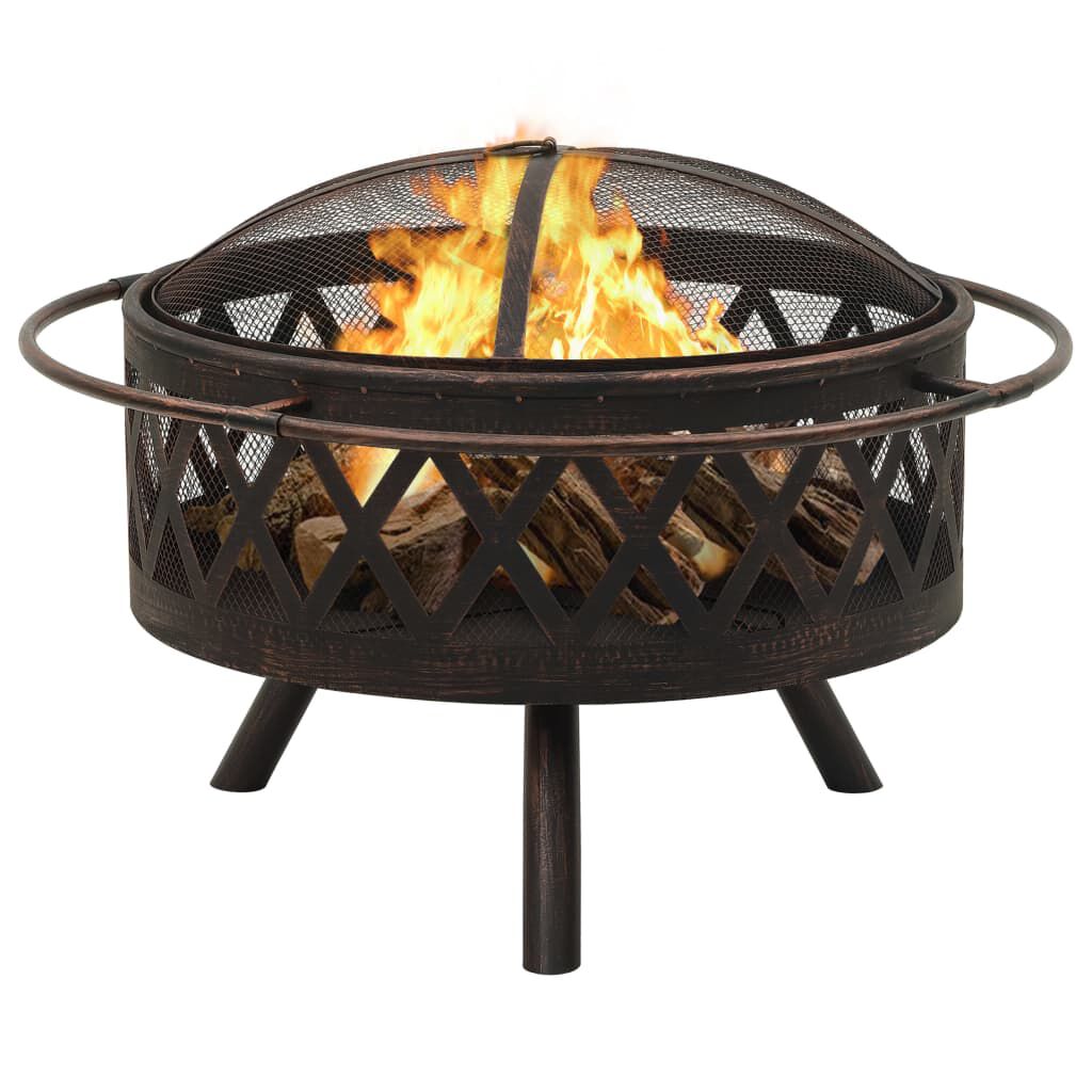 vidaXL Rustic Fire Pit with Poker 76 cm XXL Steel