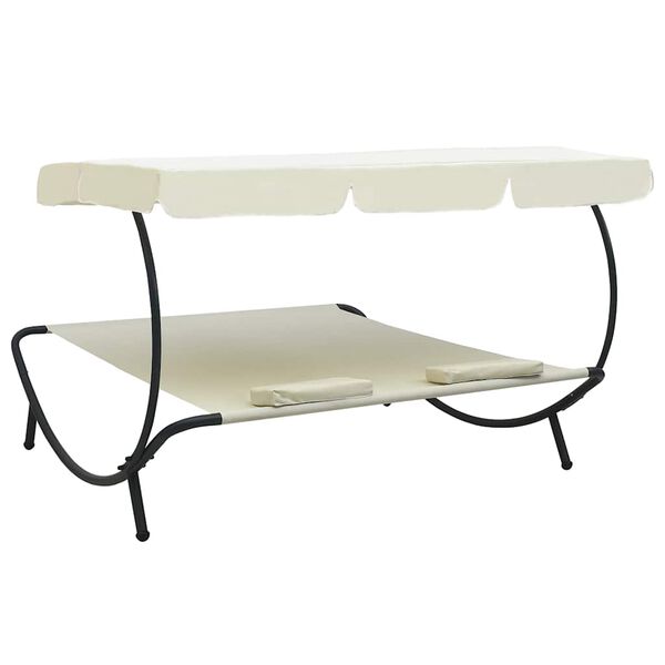 vidaXL Outdoor Lounge Bed with Canopy and Pillows Cream White