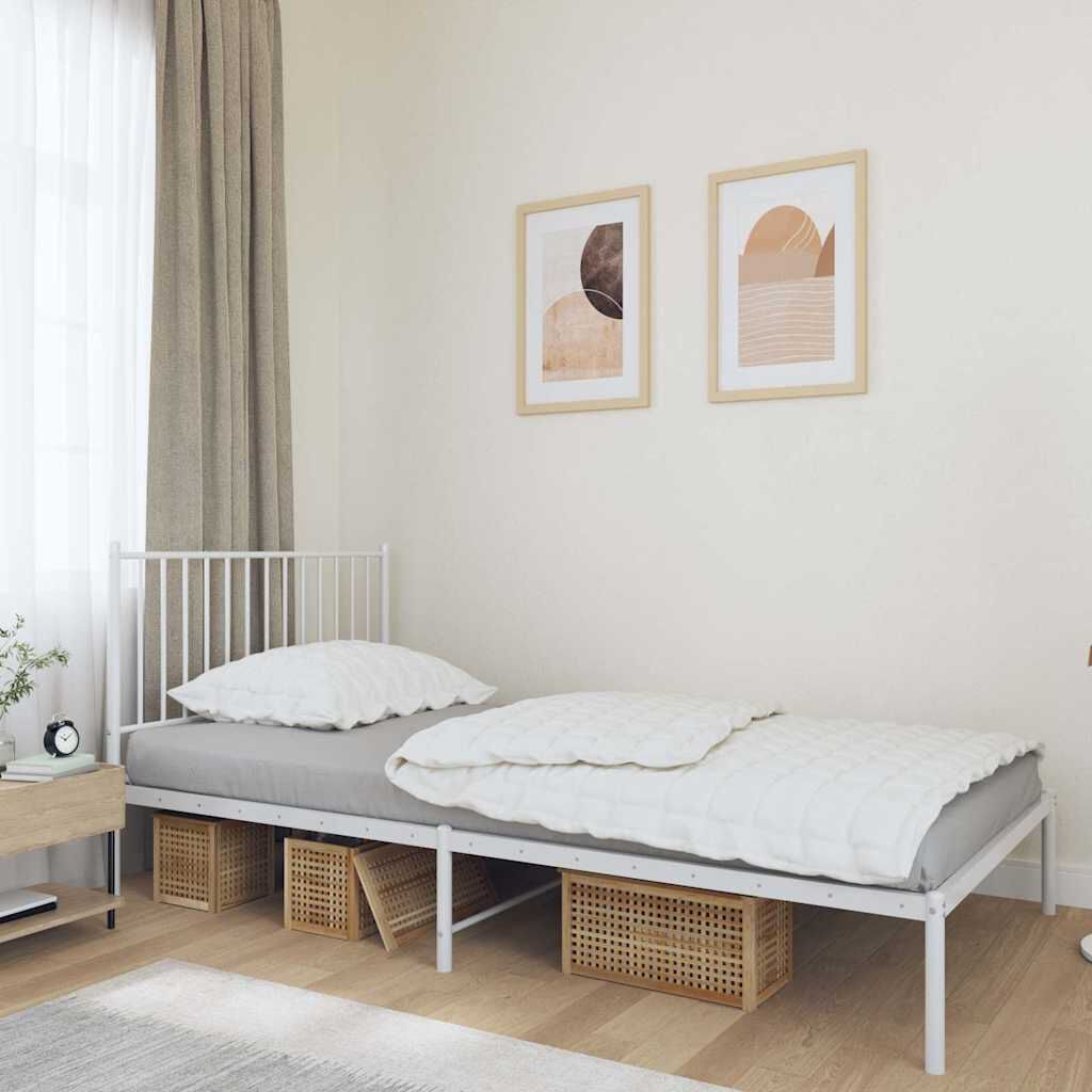 vidaXL Metal Bed Frame without Mattress with Headboard White 100x190cm