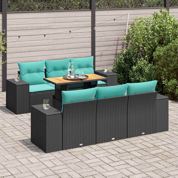 vidaXL 7 Piece Garden Sofa Set with Cushions Black Poly Rattan