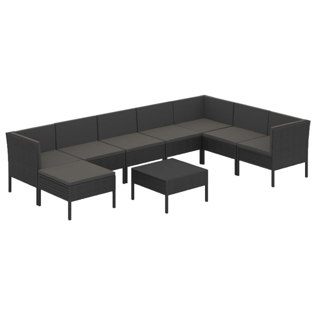 vidaXL 9 Piece Garden Lounge Set with Cushions Poly Rattan Black