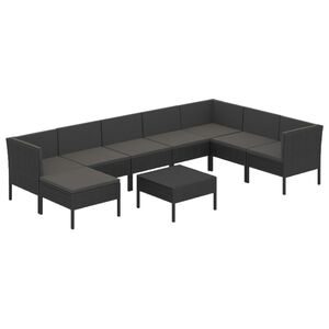vidaXL 9 Piece Garden Lounge Set with Cushions Poly Rattan Black