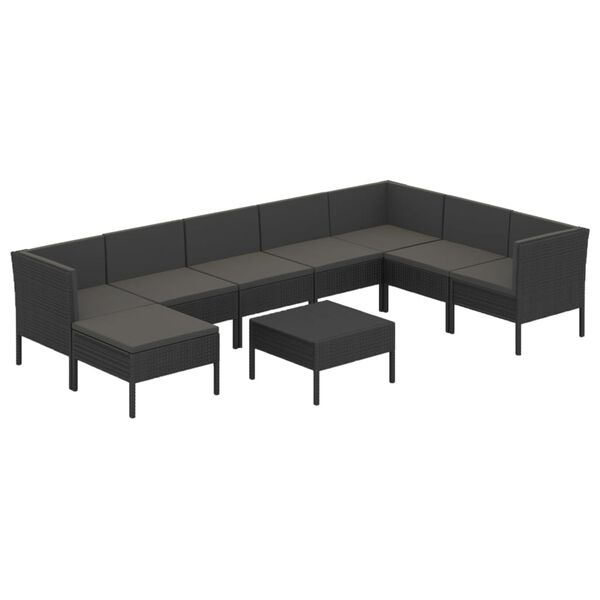 vidaXL 9 Piece Garden Lounge Set with Cushions Poly Rattan Black