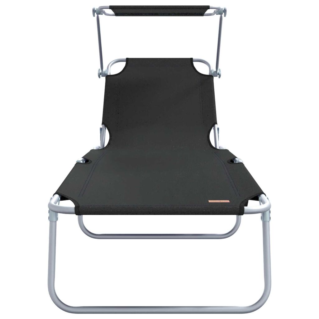 vidaXL Folding Sun Lounger with Canopy Steel and Fabric Black