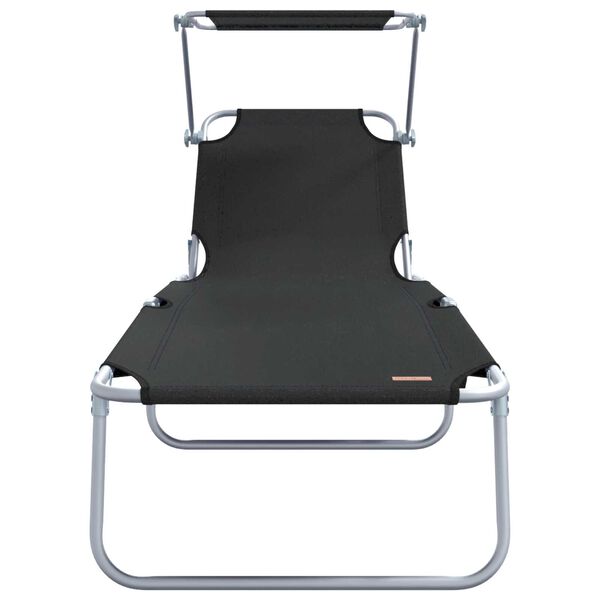 vidaXL Folding Sun Lounger with Canopy Steel and Fabric Black
