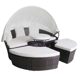 vidaXL Garden Beds with Pillow Brown Poly rattan