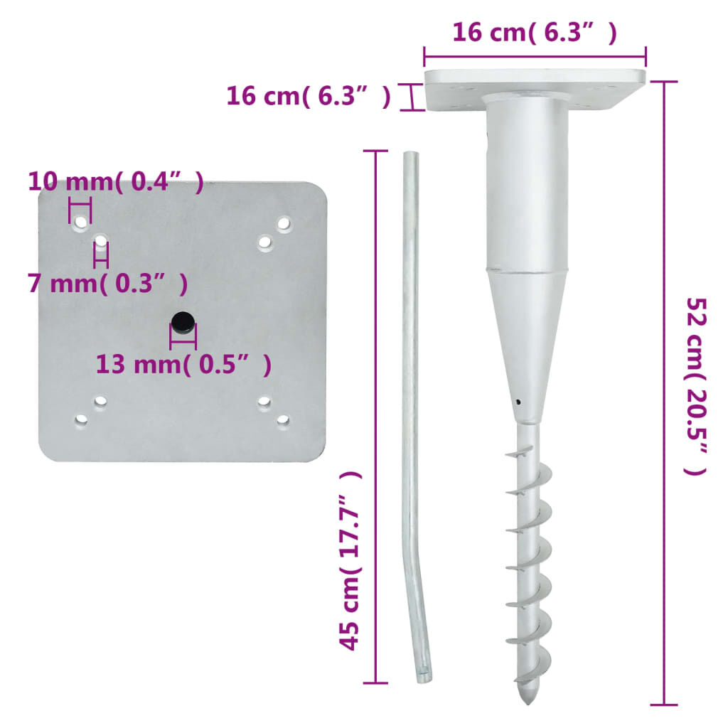 vidaXL In-Ground Parasol Base with Rod 16x16x52 cm Steel