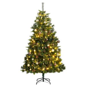vidaXL Artificial Hinged Christmas Tree 300 LEDs & Ball Set 180 cm