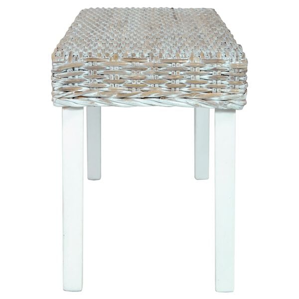 vidaXL Bench 110 cm White Natural Kubu Rattan and Solid Mahogany Wood