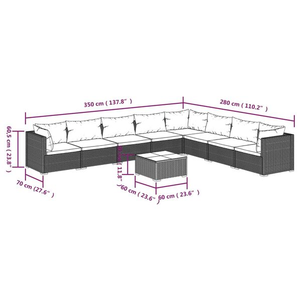 vidaXL 9 Piece Garden Lounge Set with Cushions Poly Rattan Black