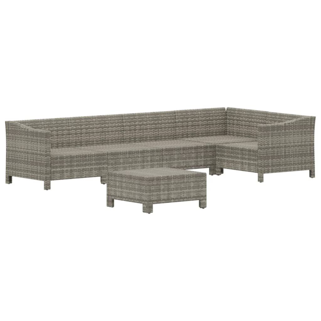 vidaXL 6 Piece Garden Lounge Set with Cushions Grey Poly Rattan
