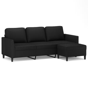 vidaXL 3-Seater Sofa with Footstool Black 180 cm Faux Leather