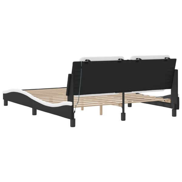 vidaXL Bed Frame with LED without Mattress "Zadar" Black and White 152x203 cm Queen