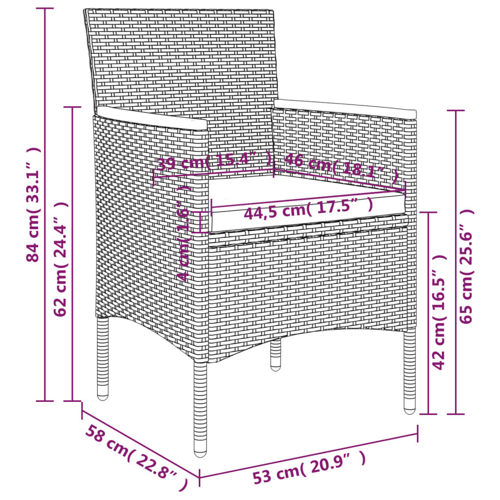 vidaXL 5 Piece Garden Dining Set with Cushions Grey and Black