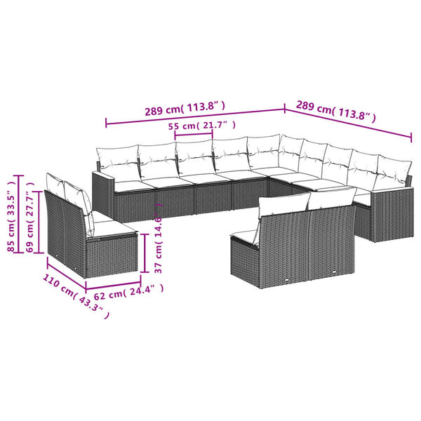 vidaXL 13 Piece Garden Sofa Set with Cushions Beige Poly Rattan