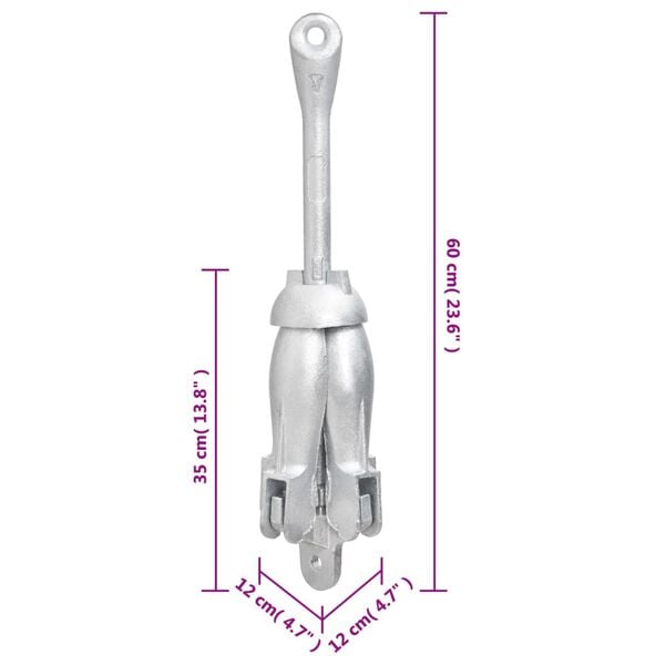 vidaXL Folding Anchor with Rope Silver 8 kg Hot Dip Galvanized Cast Iron