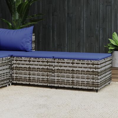 vidaXL Garden Footrests with Cushions 2 pcs Grey Poly Rattan
