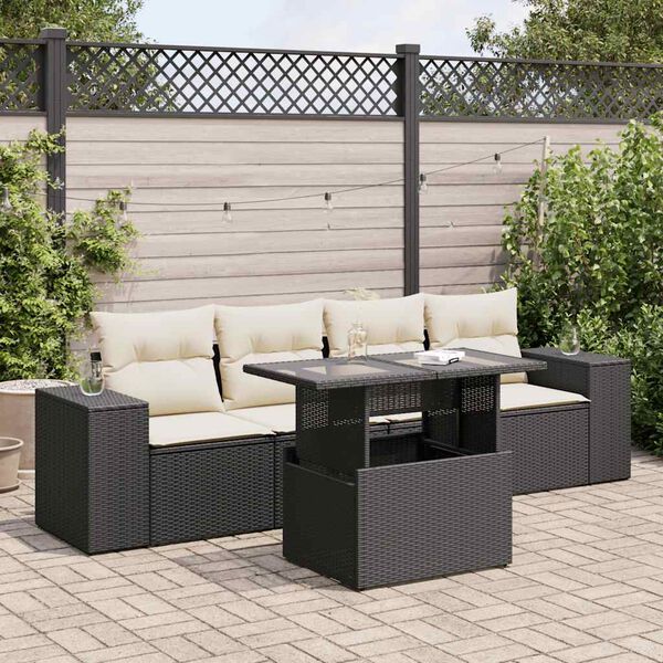 vidaXL 5 Piece Garden Sofa Set with Cushions Black Poly Rattan