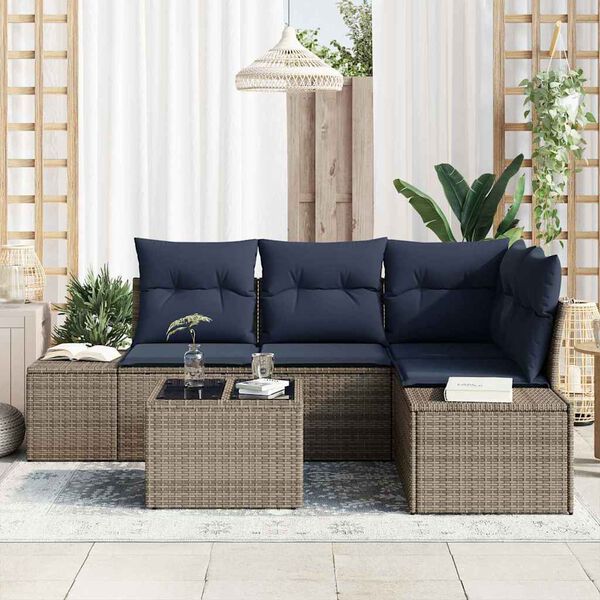 vidaXL Garden Sofa Set with Cushion 5 pcs Grey Poly Rattan