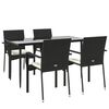 vidaXL 5 Piece Garden Dining Set with Cushions Black Poly Rattan