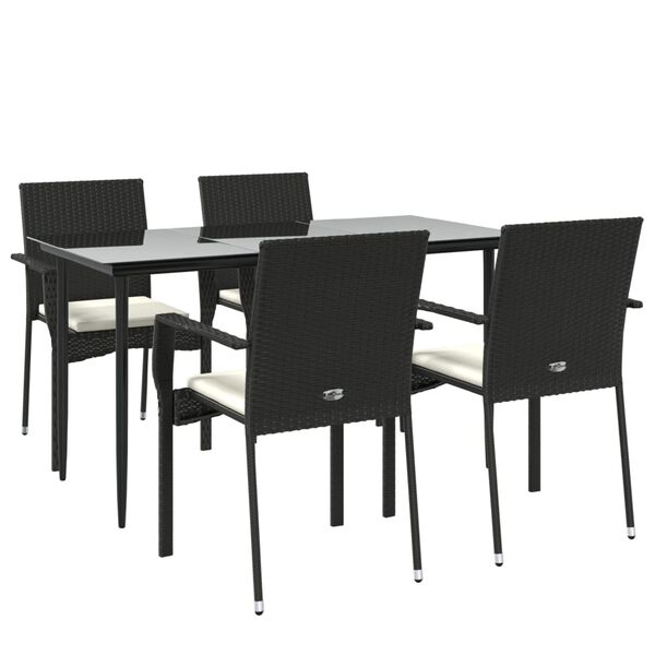 vidaXL 5 Piece Garden Dining Set with Cushions Black Poly Rattan