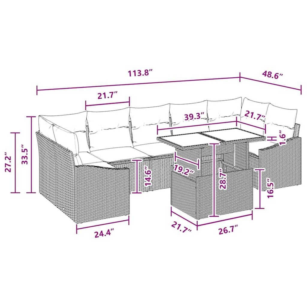 vidaXL Garden Sofa Set Manual 8 pcs Brown and red 100 x 55 x 73 cm