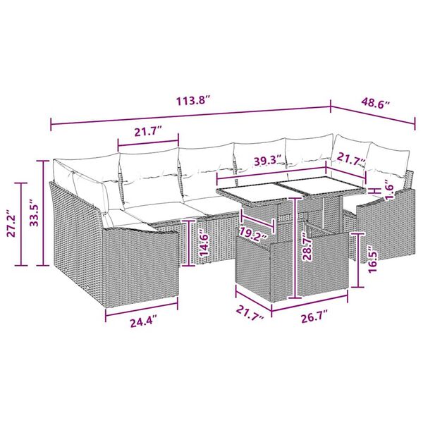 vidaXL Garden Sofa Set Manual 8 pcs Brown and red 100 x 55 x 73 cm