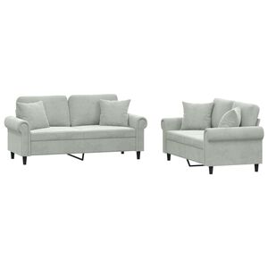vidaXL 2 Piece Sofa Set with Pillows Light Grey Velvet