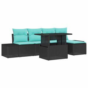 vidaXL Garden Sofa Set with Cushion 6 pcs Black and Blue Poly Rattan