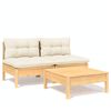 vidaXL 3 Piece Garden Lounge Set with Cream Cushions Pinewood