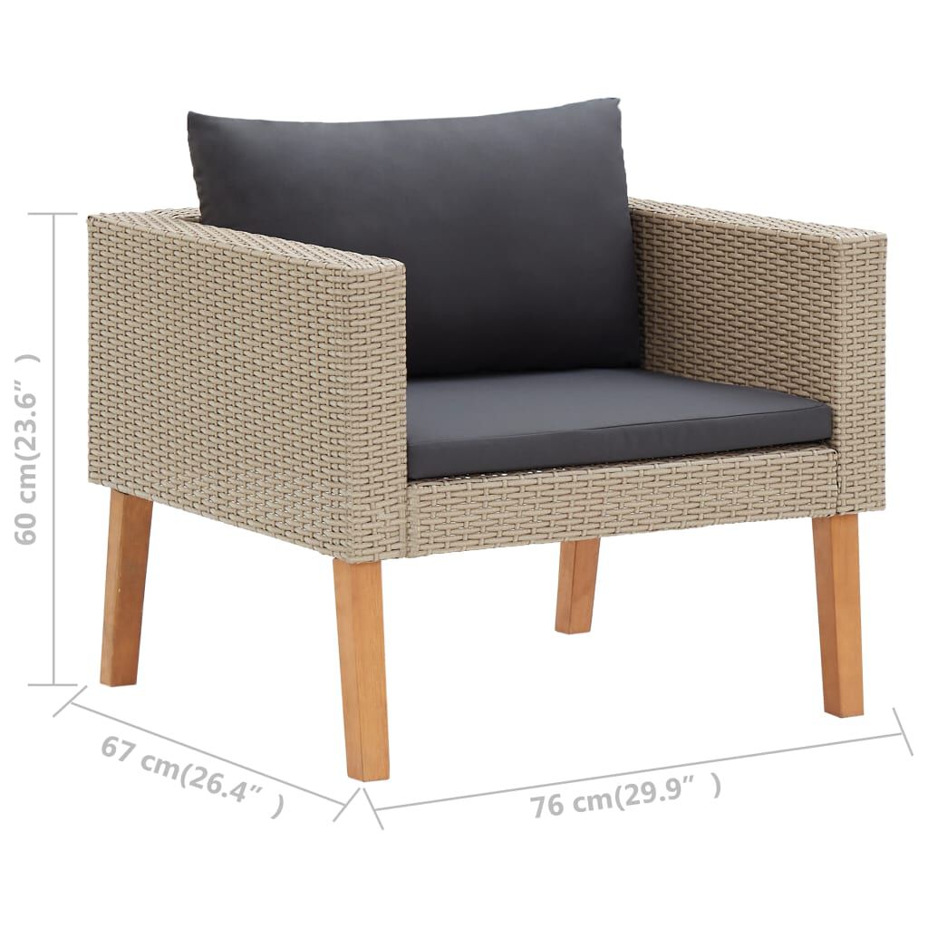 vidaXL 4 Piece Garden Lounge Set with Cushions Poly Rattan Beige
