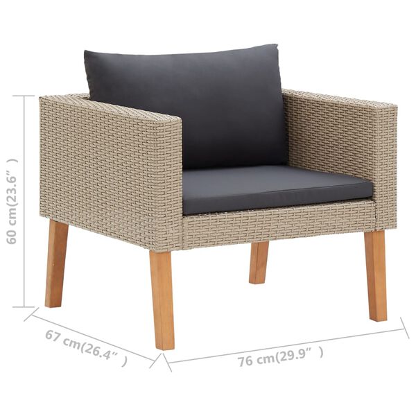vidaXL 4 Piece Garden Lounge Set with Cushions Poly Rattan Beige