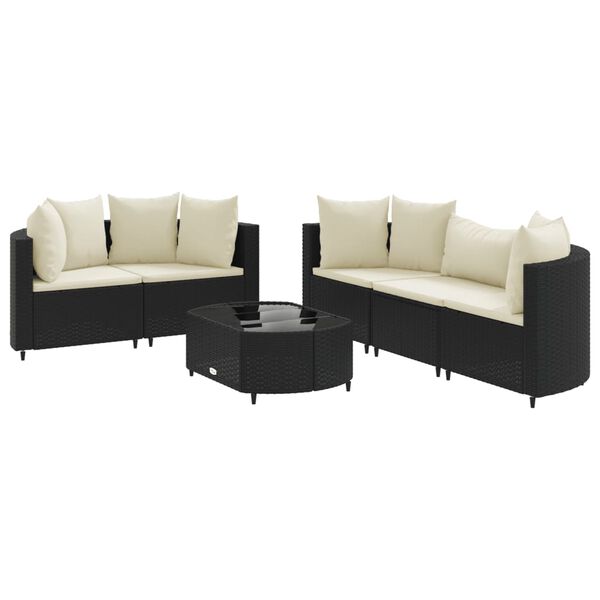 vidaXL 6 Piece Garden Sofa Set with Cushions Black Poly Rattan