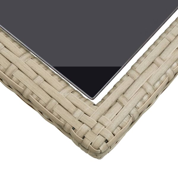 vidaXL Garden Table Beige 110x53x72 cm Glass and Poly Rattan