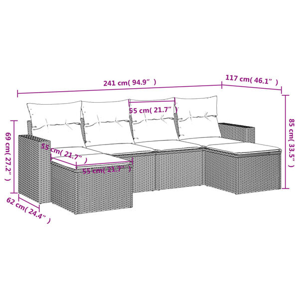 vidaXL 6 Piece Garden Sofa Set with Cushions Grey Poly Rattan