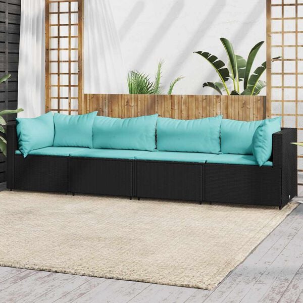 vidaXL 4 Piece Garden Lounge Set with Cushions Black Poly Rattan